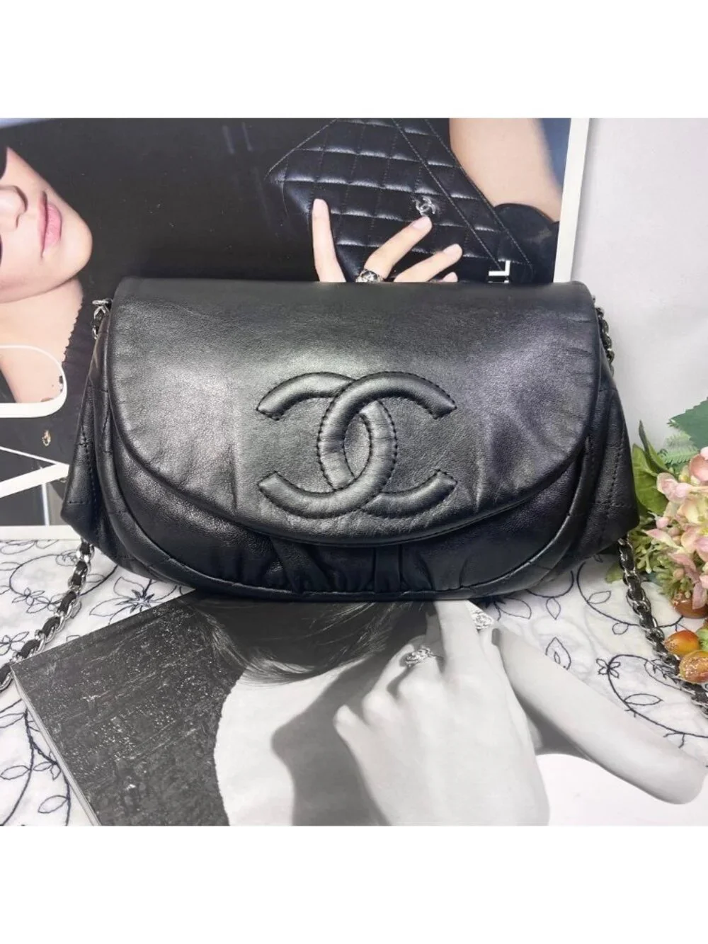 Chanel Half Moon Chain Shoulder Bag Black